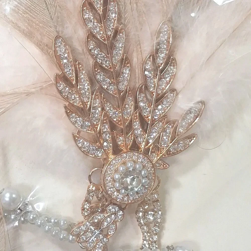 1920s Flapper Headband Gatsby Rhinestone Feather Costume Hair Accessory